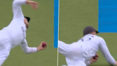 Joe Root Catch Video: Watch the England Cricketer Grab One-Handed Stunner to Dismiss Marnus Labuschagne During Day 2 of ENG vs AUS Ashes 2023 5th Test