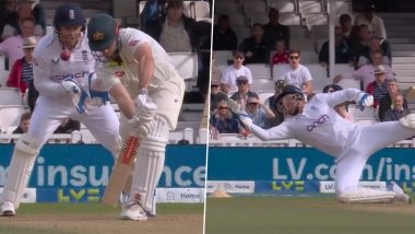 Jonny Bairstow Catch Video: Watch England Wicketkeeper Take A One-Handed Stunner to Dismiss Mitchell Marsh During ENG vs AUS Ashes 2023 5th Test