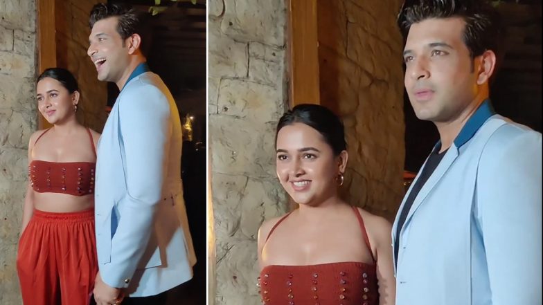 Lovebirds Karan Kundrra and Tejasswi Prakash Make Stylish Appearance at Kubbra Sait’s Birthday Bash (Watch Video)