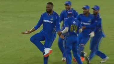 Kieron Pollard Does A Unique Celebration After Dismissing Andre Russell in Los Angeles Knight Riders vs MI New York MLC 2023 Match (Watch Video)