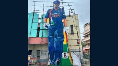 Photo of MS Dhoni’s Giant 52 Feet Cut Out in Hyderabad Ahead of His 42nd Birthday Goes Viral