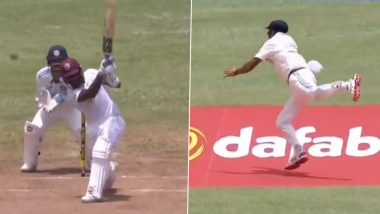 Mohammed Siraj Catch Video: Watch Indian Fielder's Sensational Flying Effort To Help Ravindra Jadeja Dismiss Jermaine Blackwood on Day 1 of IND vs WI 1st Test 2023