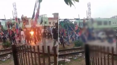 Muharram Procession Tragedy in Uttar Pradesh: Six People Suffer Electric Shock Near Railway Tracks While Carrying Alam in Sambhal, Terrifying Video Goes Viral