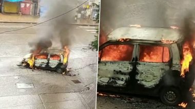 Mumbai Car Fire Video: Four-Wheeler Engulfs in Blaze Outside Andheri East Station, Viral Clip Surfaces