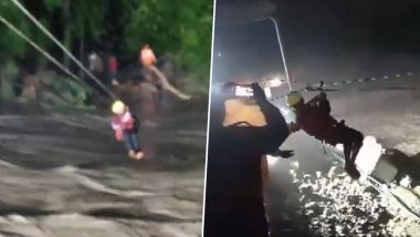NDRF Daring Rescue Operation in Himachal Pradesh Videos: NDRF Personnel Risk Their Lives, Rescue 11 People Stuck in Beas River After Incessant Rainfall in Chharudu and Nagwain Villages
