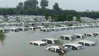Noida Waterlogging Video: Several Vehicles Get Stuck in Water As Area Near Ecotech 3 Gets Submerged Due to Rising Water Level of Hindon River