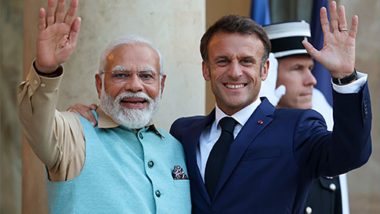 PM Modi in France: Prime Minister Narendra Modi Thanks French President Emmanuel Macron, First Lady Brigitte Macron for Hosting Him at Elysee Palace (See Photos)