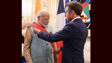 PM Modi Conferred 'Grand Cross of the Legion of Honour' Award Photos: Prime Minister Narendra Modi Receives France's Highest Award From French President Emmanuel Macron, Becomes First Indian PM To Receive the Honour