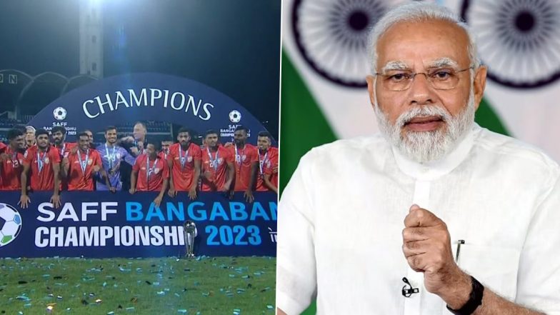 ‘...Will Continue to Inspire Upcoming Sportspersons’ Prime Minister Narendra Modi Congratulates Indian Football Team for Their SAFF Championship 2023 Title Win