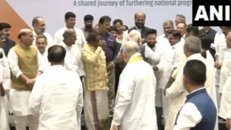 Lok Janshakti Party President Chirag Paswan Touches PM Narendra Modi's Feet During NDA Meet