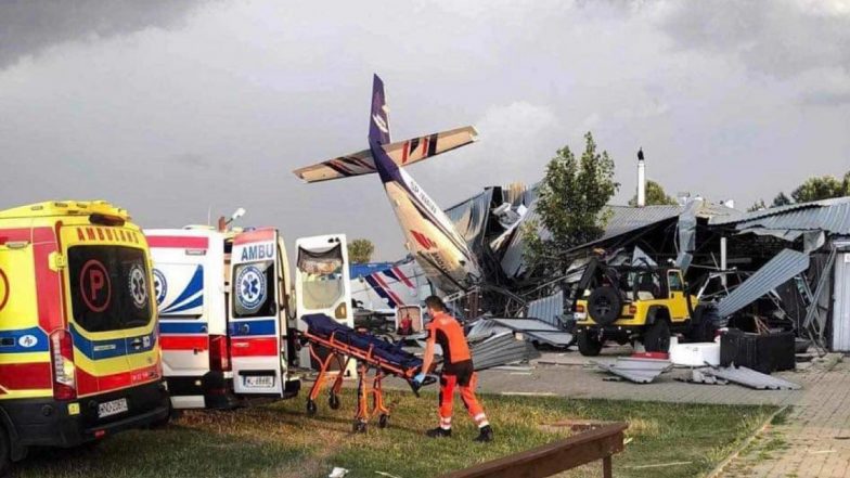 Poland Plane Crash: Small Aircraft Crashes Into Hangar During Bad Weather in Warsaw, Pilot Among Five Dead (See Photos)