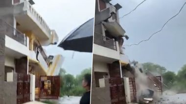 House Collapse Caught on Camera in Punjab: Large Portion of Residence Collapses in Mohali's Kharar, Videos Surface
