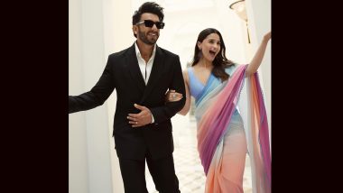 Rocky Aur Rani Kii Prem Kahaani: Alia Bhatt Slays in Ombre Saree and Ranveer Singh Serves a Dapper Look During Film’s Promotions in Delhi (View Pics)