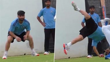 Rinku Singh Grabs One Handed Stunner in Central Zone's Slip Catching Practice, Dhruv Jurel's Reaction Is All of Us! (Watch Video)