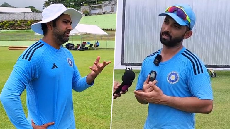 Rohit Sharma Turns Reporter! Indian Captain Interviews Deputy Ajinkya Rahane Ahead of IND vs WI 1st Test 2023 (Watch Video)