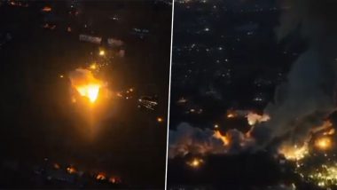 Russian Ammunition Depot Fire Video: Major Explosion Erupts As Ukraine Strikes Russia's Ammunition Depot in Makiivka