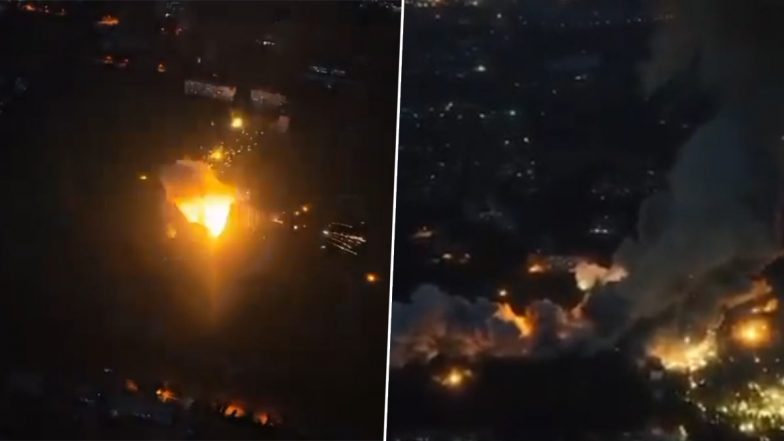 Russian Ammunition Depot Fire Video: Major Explosion Erupts As Ukraine Strikes Russia's Ammunition Depot in Makiivka