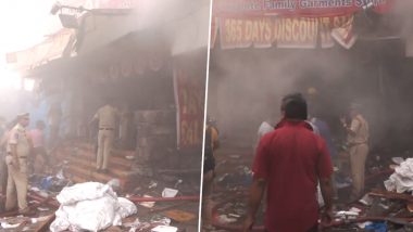 Telangana Fire Video: Massive Blaze Erupts in Three Shops in Secunderabad's Palika Bazar, No Casualties Reported