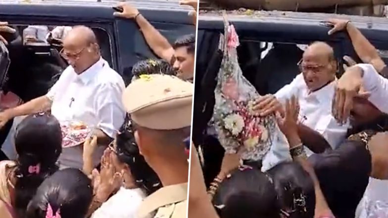 Sharad Pawar Meets Supporters Video: NCP Chief Stops Car and Greets His Supporters Waiting Outside Restaurant in Asangaon Amid Chants of 'Sharad Pawar-Sharad Pawar'