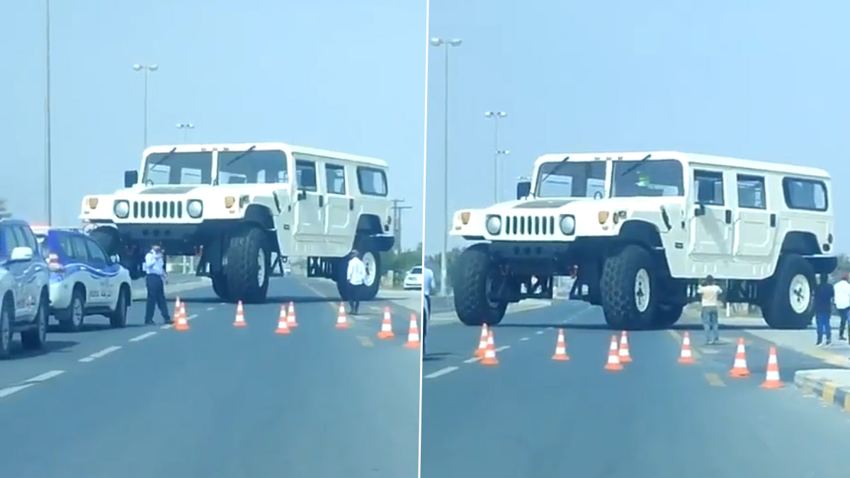 Dubai Hummer Video Sheikh Hamad Bin Hamdan Al Nahyans 46-Feet Hummer H1 X3 Towers Over Other Vehicles, Watch Jaw-Dropping Clip 🌎 LatestLY photo