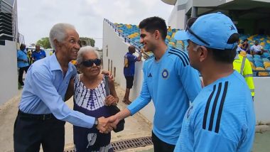 Rahul Dravid Introduces Shubman Gill As ‘One of Our Most Young Exciting Batsmen’ to Sir Garfield Sobers; West Indies Cricket Great Reacts (Watch Video)