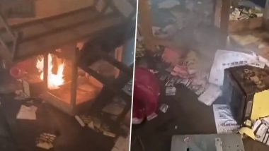 West Bengal Panchayat Elections 2023: Polling Booth Vandalised, Ballot Papers Set on Fire at Baravita Primary School in Coochbehar's Sitai (Watch Video)