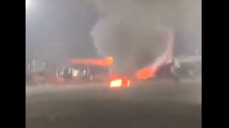 SpiceJet Aircraft Fire Video: Plane Catches Fire at Delhi Airport During Maintenance Work, No Casualty Reported