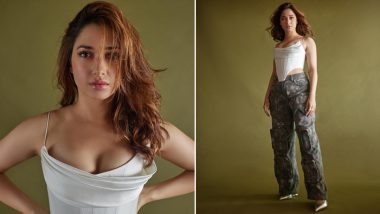 Tamannaah Bhatia Stuns in Satin Longline Corset Drape Top and Camouflage Cargo Pants; Jailer Actress Flaunts Her Sexy Curves in Latest Insta Post (View Pics)