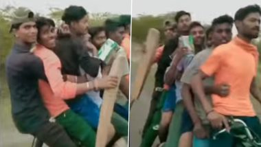 7 People on 1 Motorcycle! Video of Seven Youths Riding a Bike While Making Reels In Uttar Pradesh's Unnao Goes Viral, Two-Wheeler Owner Slapped With Challan After Clip Surfaces