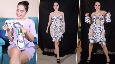 Uorfi Javed Pens 'Koi Jute Se Na Maare' As She Slays in Dress Made From Shoe Material; Influencer Flaunts Her Butt and Bod in Sexy Attire (Watch Video)