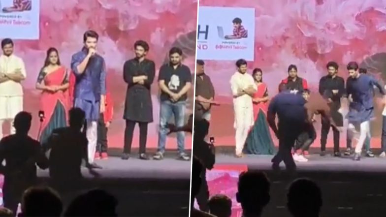 Vijay Deverakonda’s Fan Runs to the Stage To Touch Kushi Actor’s Feet During Success Meet of Anand Deverakonda’s Film Baby (Watch Viral Video)