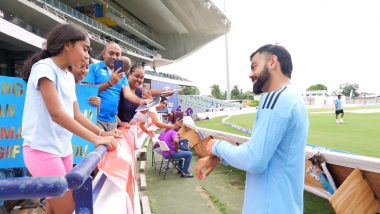 Virat Kohli Wins Hearts, Wears Bracelet Gifted by Young Fan on Sidelines of India vs West Indies 2nd ODI 2023 in Barbados (Watch Viral Video)