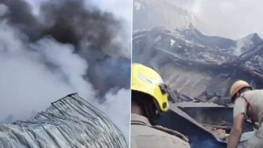 West Bengal Factory Fire Video: Massive Blaze Eruts at Plastic Factory in South 24 Parganas, None Hurt; 15 Fire Engines on Spot