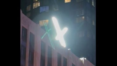 ‘X’ Logo Installed on Twitter Building Fumes Neighbours Over Strong Lighting Scheme, Elon Musk Says Won’t Leave San Francisco (Watch Video)