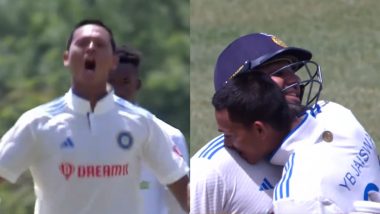 Yashasvi Jaiswal Hugs Rohit Sharma While Celebrating Century on Debut During IND vs WI 1st Test 2023, Video Goes Viral