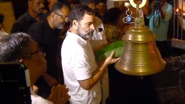 Rahul Gandhi in Kerala: Congress Leader Offers Prayers at Viswambhara Temple in Malappuram (Watch Video)