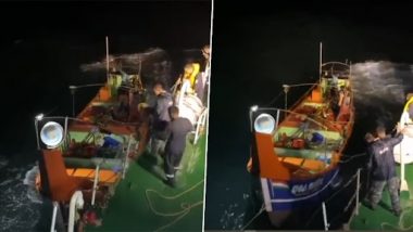 Indian Coast Guard Evacuates Critically Ill Man From Lakshadweep Group of Islands Amid Extreme Weather Conditions (Watch Video)