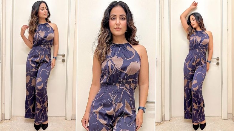 Hina Khan Slays in a Blue Halter Neck Printed Jumpsuit (View Pics)