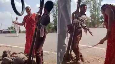 Madhya Pradesh Shocker: Deaf-Mute Man Tied to Pole, Mercilessly Thrashed by Woman in Dewas; Disturbing Video Goes Viral