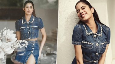 Janhvi Kapoor Gives A Double Dose Of Denim In Studded Crop Top And Skirt, Bawaal Actress Looks Chic and Stylish (View Pics)