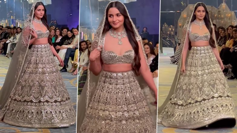 Alia Bhatt's Ramp Walk at Manish Malhotra's Fashion Show Sparks Online Buzz: Internet Divided Over 'Awkward' Struggle in Heavy Lehenga!