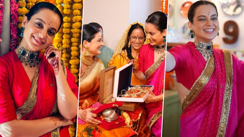 Kangana Ranaut Dazzles In Pink Saree, Shares Heartwarming Pictures From Sister-In-Law's God Bharai Ceremony!