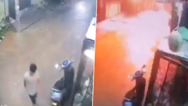 Lightning Strike in Hyderabad Video: Man Narrowly Escapes Being Hit by Lightning in Rajendranagar, Scary CCTV Footage Surfaces