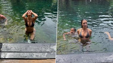 Kim Kardashian Sizzles in Black Bikini as She Takes a Dip in the Pool (View Pics)