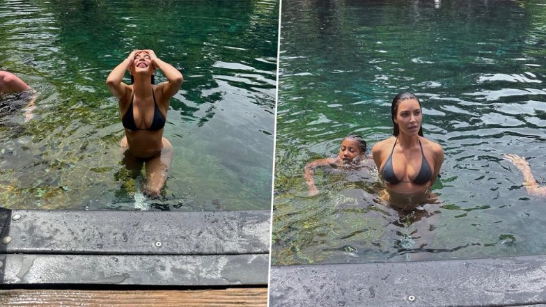 Kim Kardashian Sizzles in Black Bikini as She Takes a Dip in the Pool (View Pics)