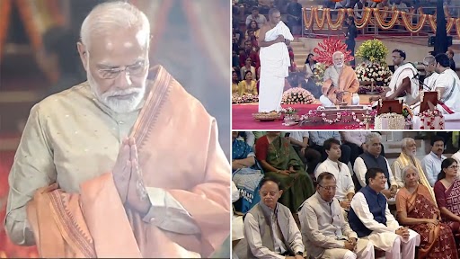 PM Modi at Revamped ITPO Complex Inauguration Videos: Prime Minister Narendra Modi Participates in Inaugural Havan and Puja at ITPO Complex in Delhi