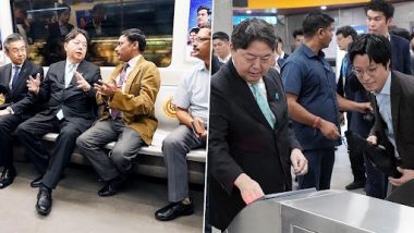 Japan Foreign Minister Yoshimasa Hayashi Takes a Ride in Delhi Metro, Pics Surface