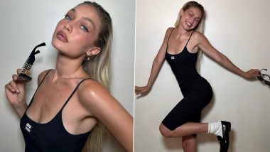 Gigi Hadid's Summer Style Shines in a Strappy Black Bodycon Dress (View Pics)