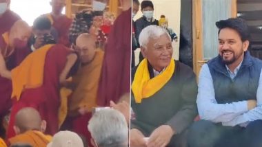Dalai Lama in Ladhak Video: Tibetan Spiritual Leader Reaches Leh With Union Minister Anurag Thakur to Attend Nomadic Festival at Korzok
