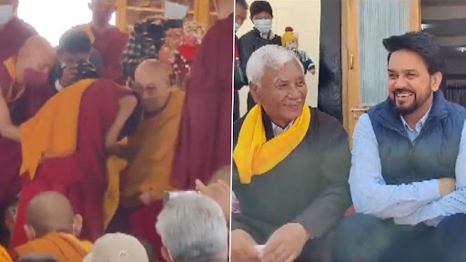 Dalai Lama in Ladhak Video: Tibetan Spiritual Leader Reaches Leh With Union Minister Anurag Thakur to Attend Nomadic Festival at Korzok